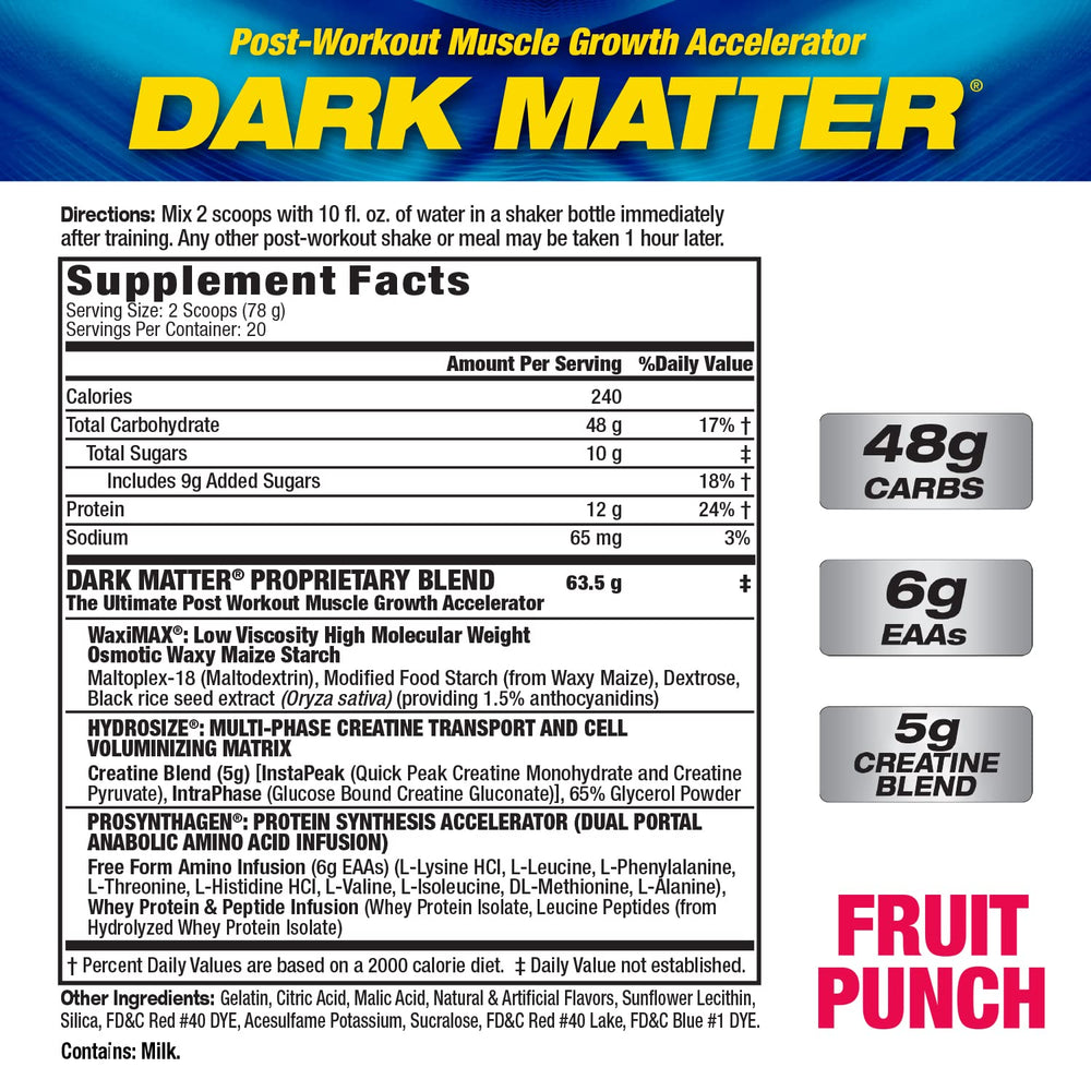 MHP Dark Matter serving scoop for convenient post-workout dosing.