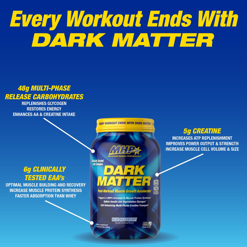 MHP Dark Matter tub with glass and shaker for post-workout hydration.