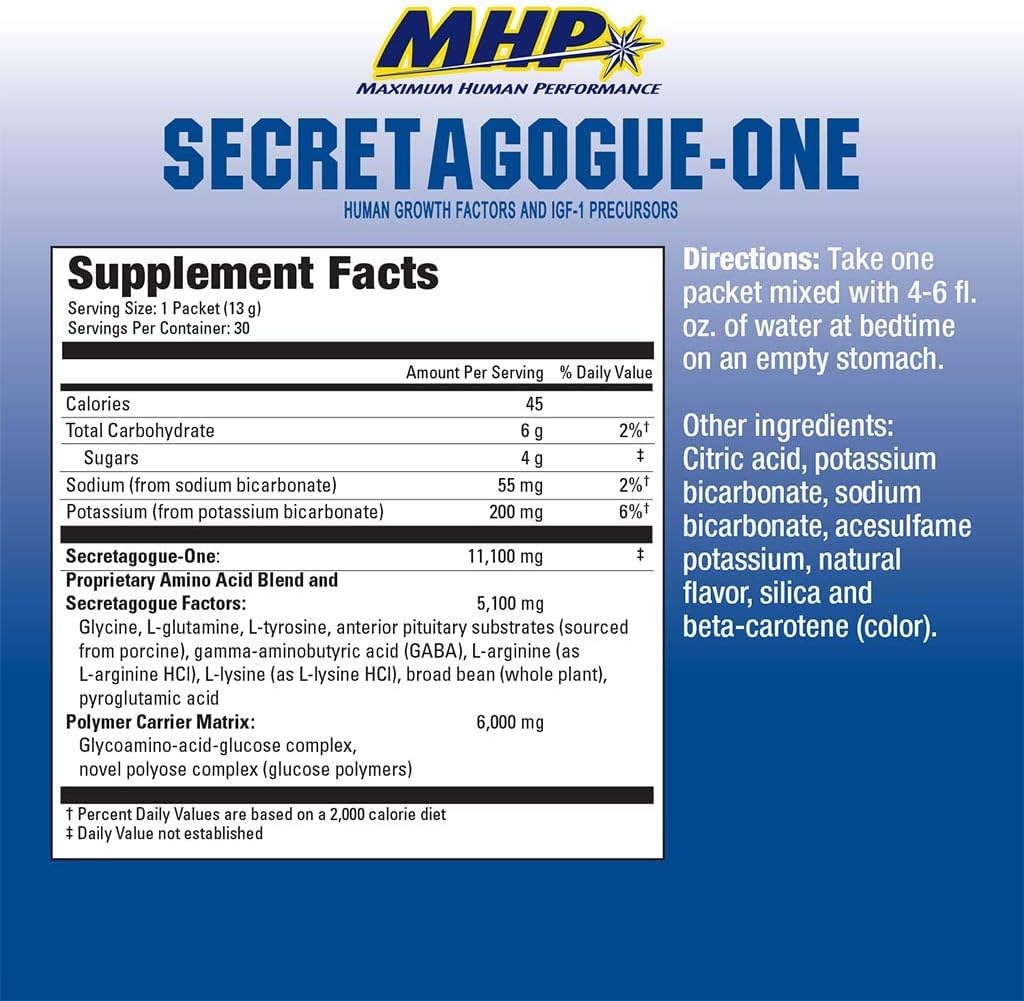 MHP Secretagogue Gold Orange bottle front highlights clinical strength for support.