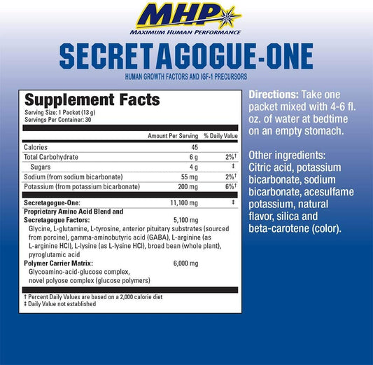 MHP Secretagogue Gold Orange bottle front highlights clinical strength for support.