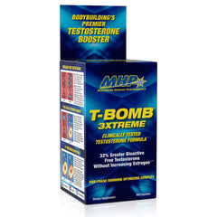 MHP T-Bomb 3xtreme bottle front for testosterone support and everyday strength.