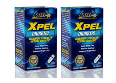 MHP XPEL bottle front view with capsules, hinting at potential water balance support.