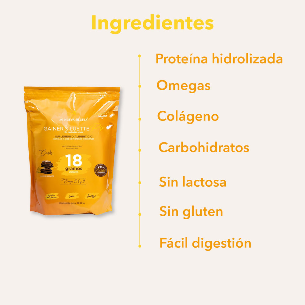 Label of Mi Nueva Siluette Siluette Pro highlights ingredients and nutrition