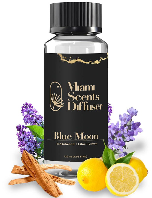 Miami Scents Diffuser Blue Moon refill bottle, premium packaging, long-lasting aroma.