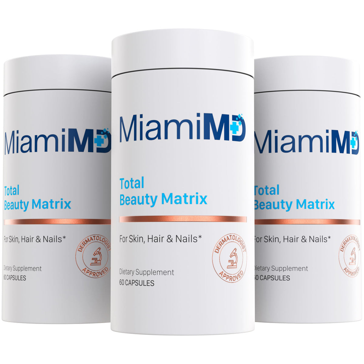 MiamiMD Total Beauty Matrix bottle with capsules for hair, skin, nails.
