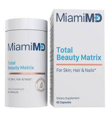 MiamiMD Total Beauty Matrix bottle with capsules signaling hair, skin, and nails support.