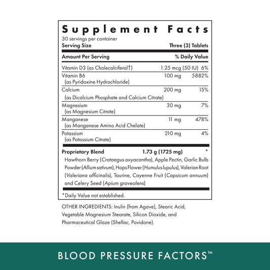 Michael's Blood Pressure Factors bottle back label showing ingredients and fluid balance cues