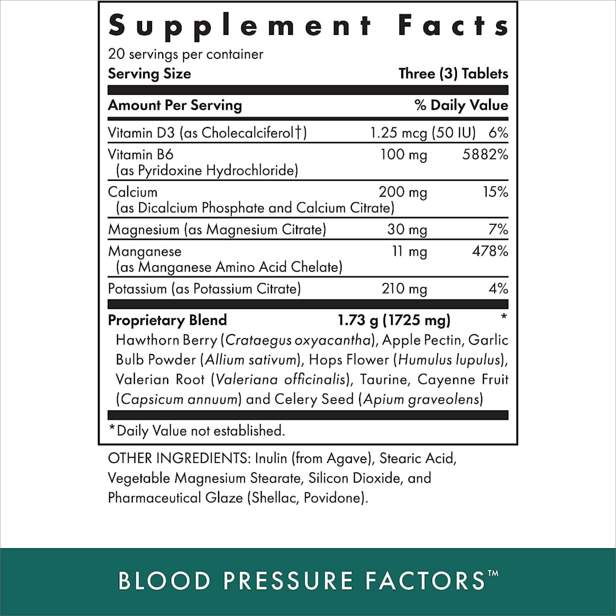 Michael's Blood Pressure Factors bottle label highlights natural calm and high potency for daily wellness.