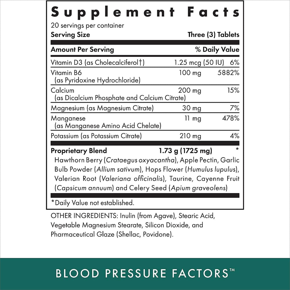 Michael's Blood Pressure Factors bottle label highlights natural calm and high potency for daily wellness.