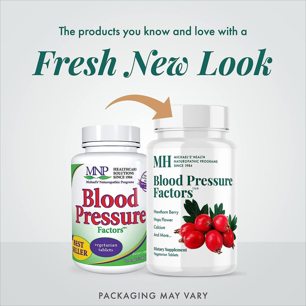 Michael's Blood Pressure Factors capsules shown for nervous system support and steady energy.
