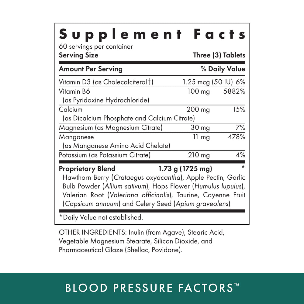Michaels Blood Pressure Factors tablets shown in blister pack, portable and ready.