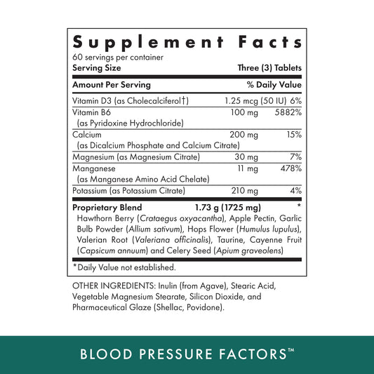 Michaels Blood Pressure Factors tablets shown in blister pack, portable and ready.
