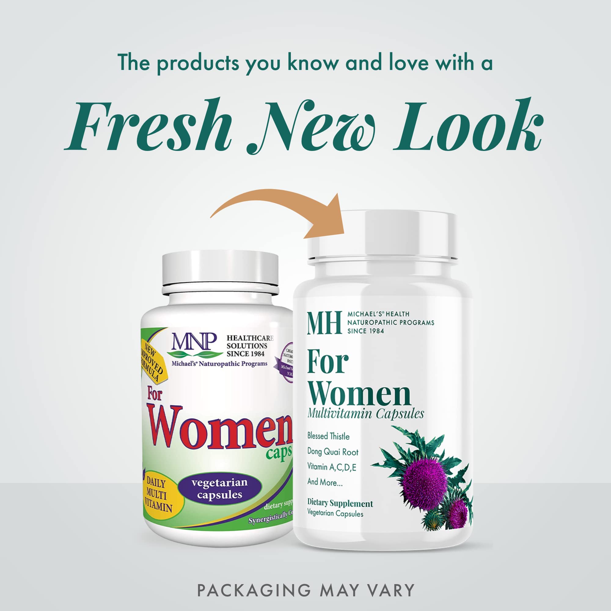 MICHAEL'S Health multivitamin bottle label emphasizes balanced nutrients for skin, hair, and nails.