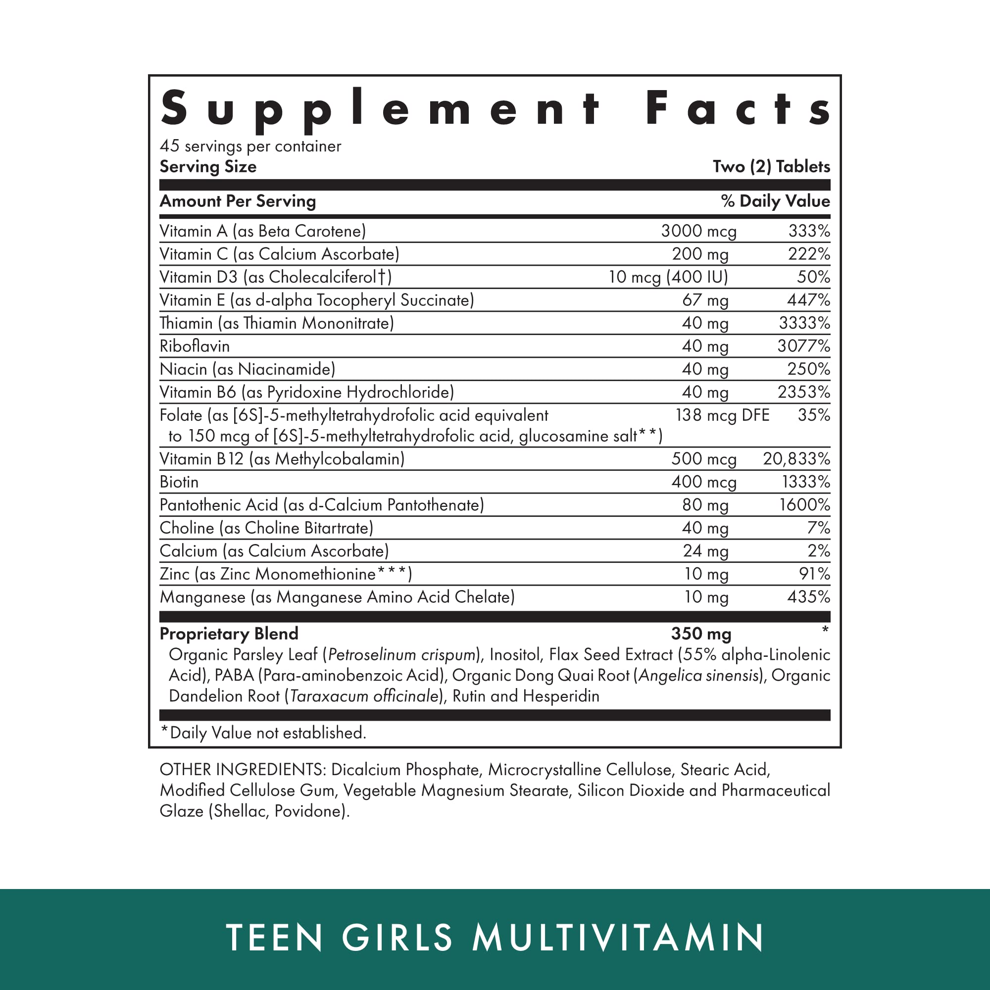 Michael's Health Naturopathic Teen Girls Multivitamin bottle side showing vegetarian and kosher formula