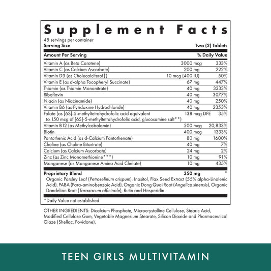Michael's Health Naturopathic Teen Girls Multivitamin bottle side showing vegetarian and kosher formula