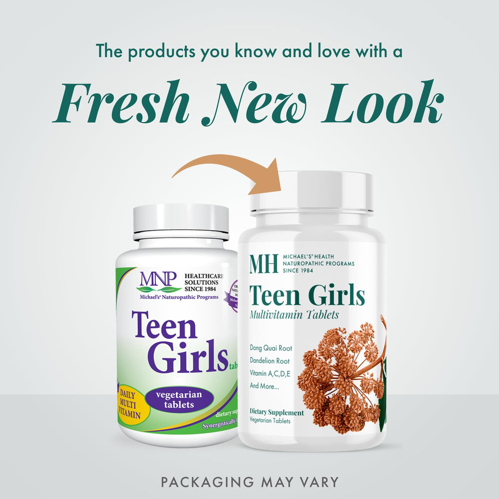 Michael's Health Naturopathic Teen Girls Multivitamin label closeup highlights B complex vitamins