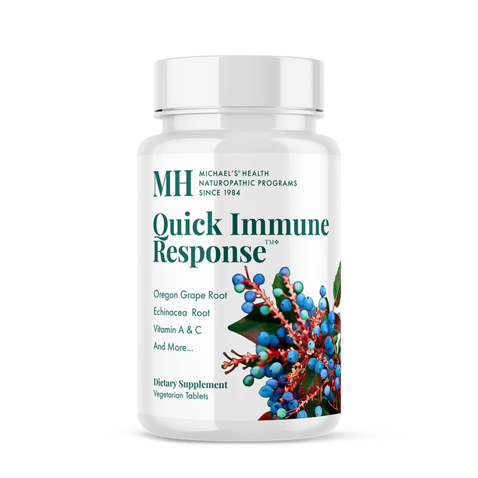 MICHAEL'S Quick Immune Response bottle front showing vegetarian tablets for immune support