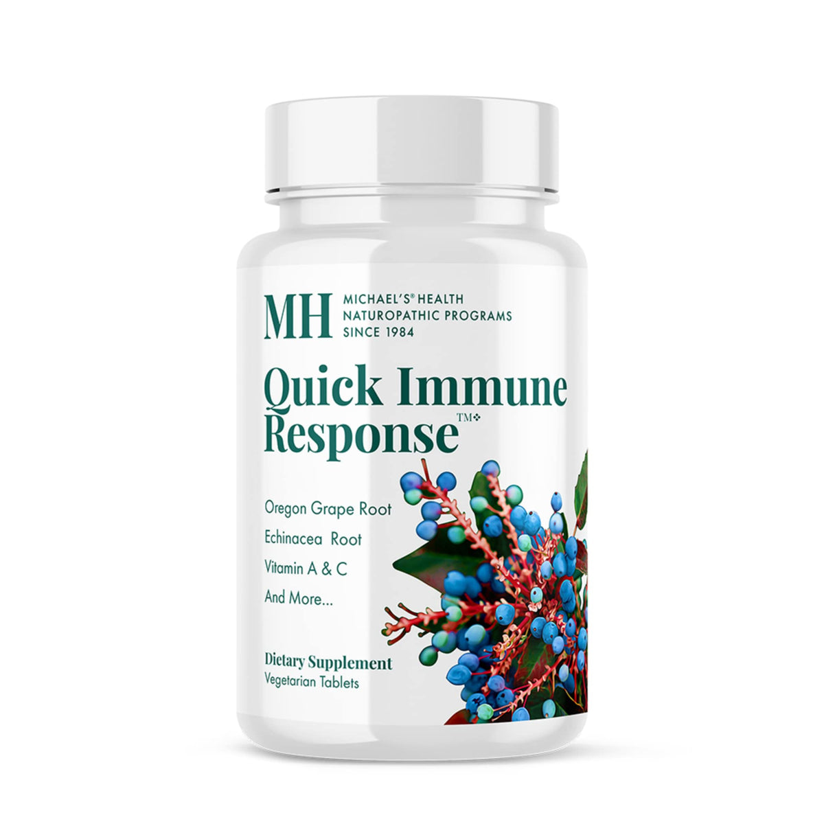 MICHAEL'S Quick Immune Response bottle front showing vegetarian tablets for immune support