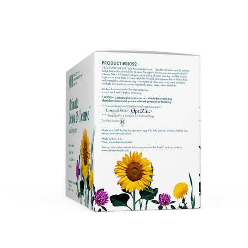 MICHAEL'S single-packet packaging on table for on-the-go supplementation.