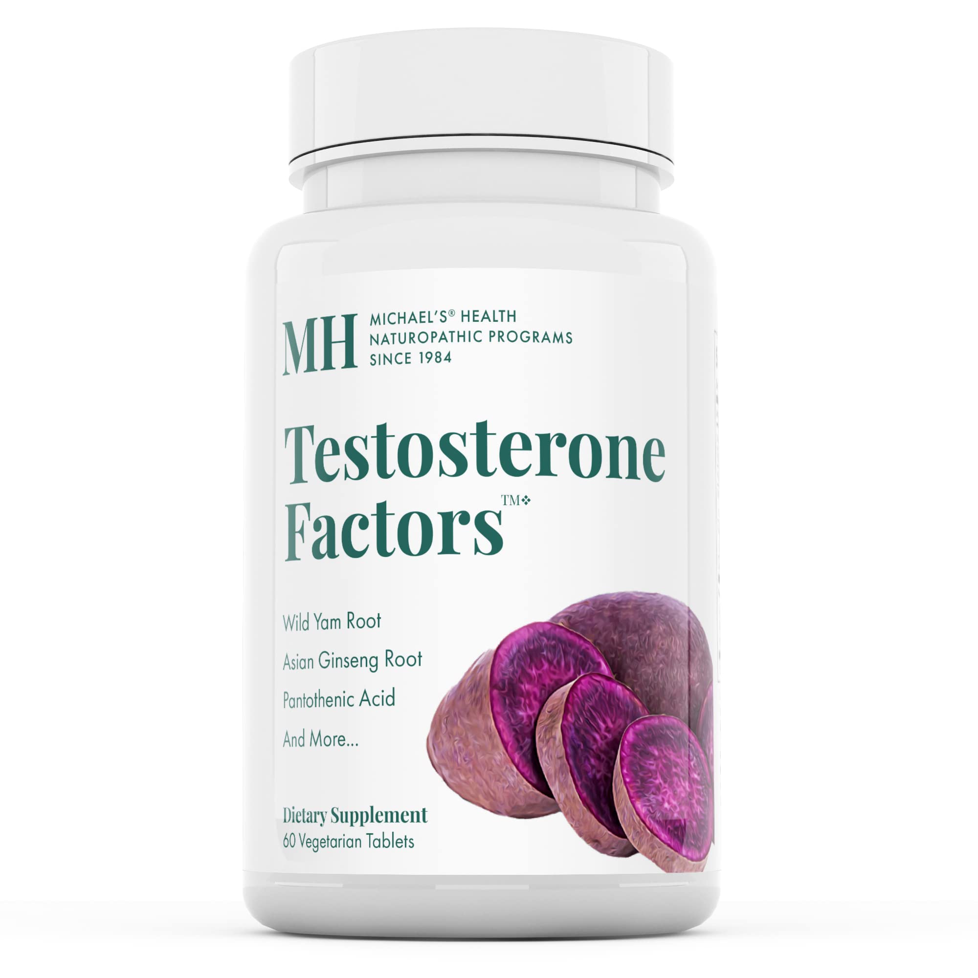 Michael's Testosterone Factors bottle front view, kosher vegetarian formula for natural testosterone support.