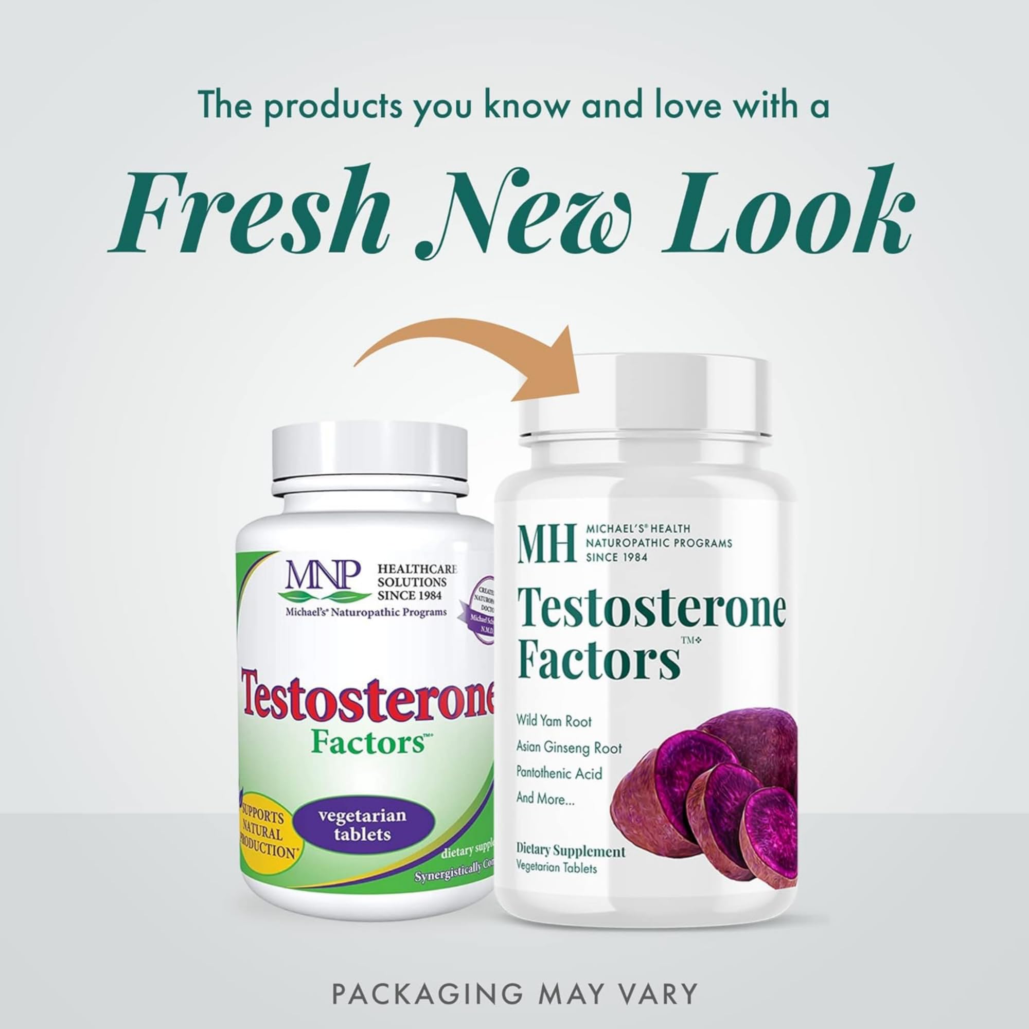 Michael's Testosterone Factors ingredients label, highlighting L-arginine gamma-oryzanol and ginseng.