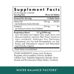 Michael's Water Balance Factors ingredients list shows potassium and vitamin B6 for balance.
