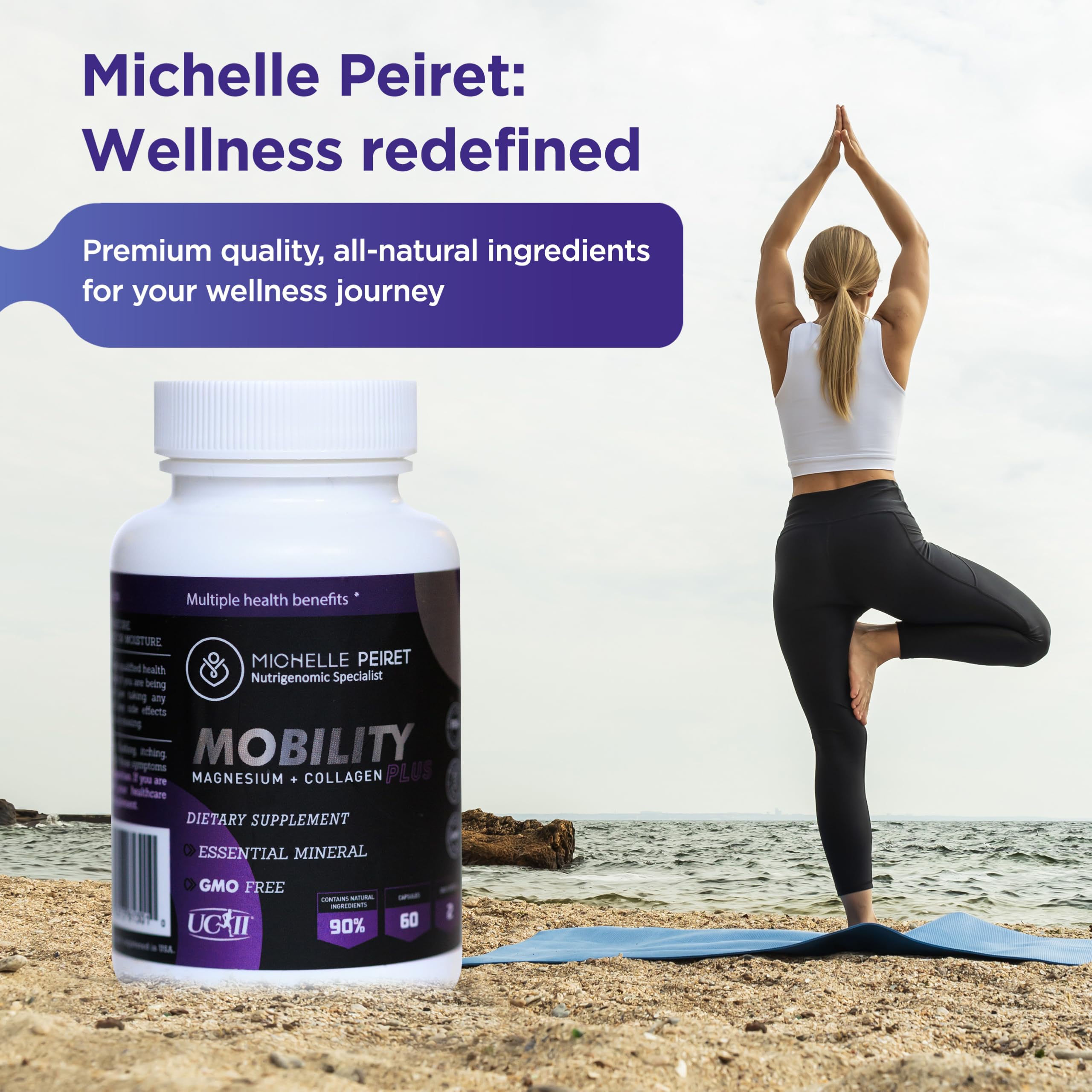 Michelle Peiret Mobility gluten-free and non-GMO badge on packaging