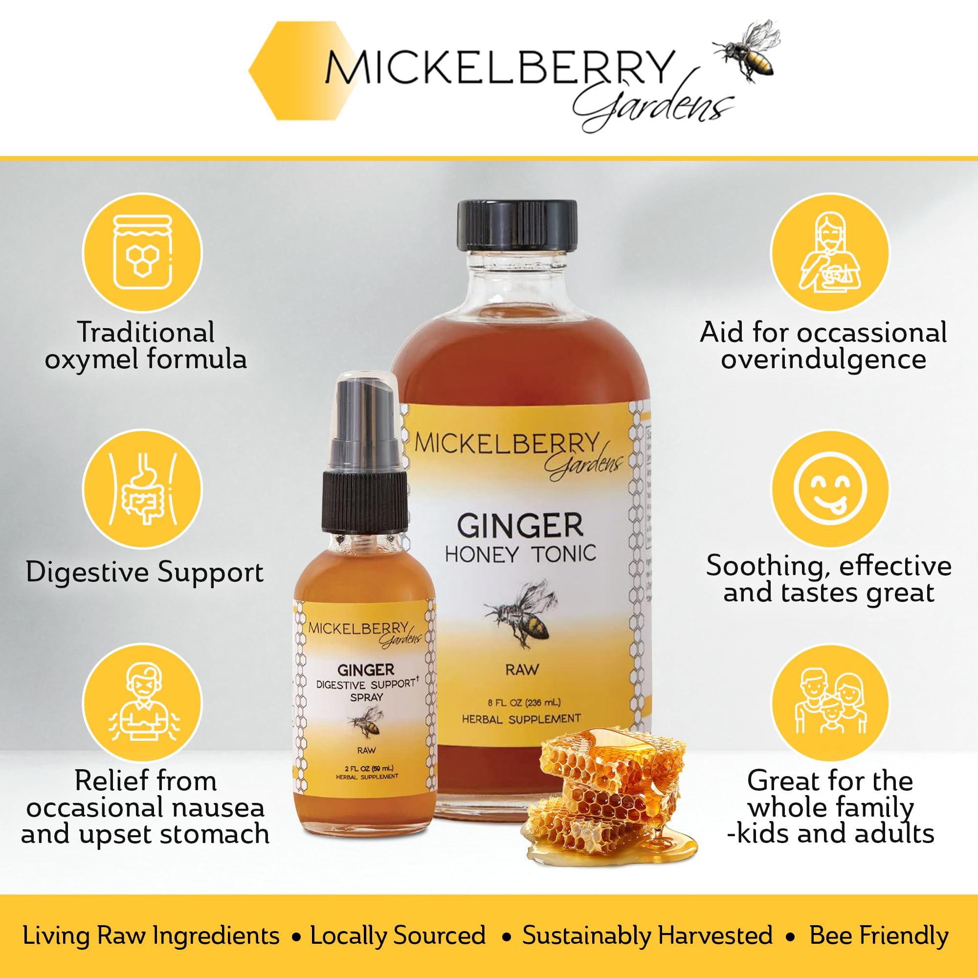 Mickelberry Gardens ginger honey tonic being poured for a quick wellness shot.
