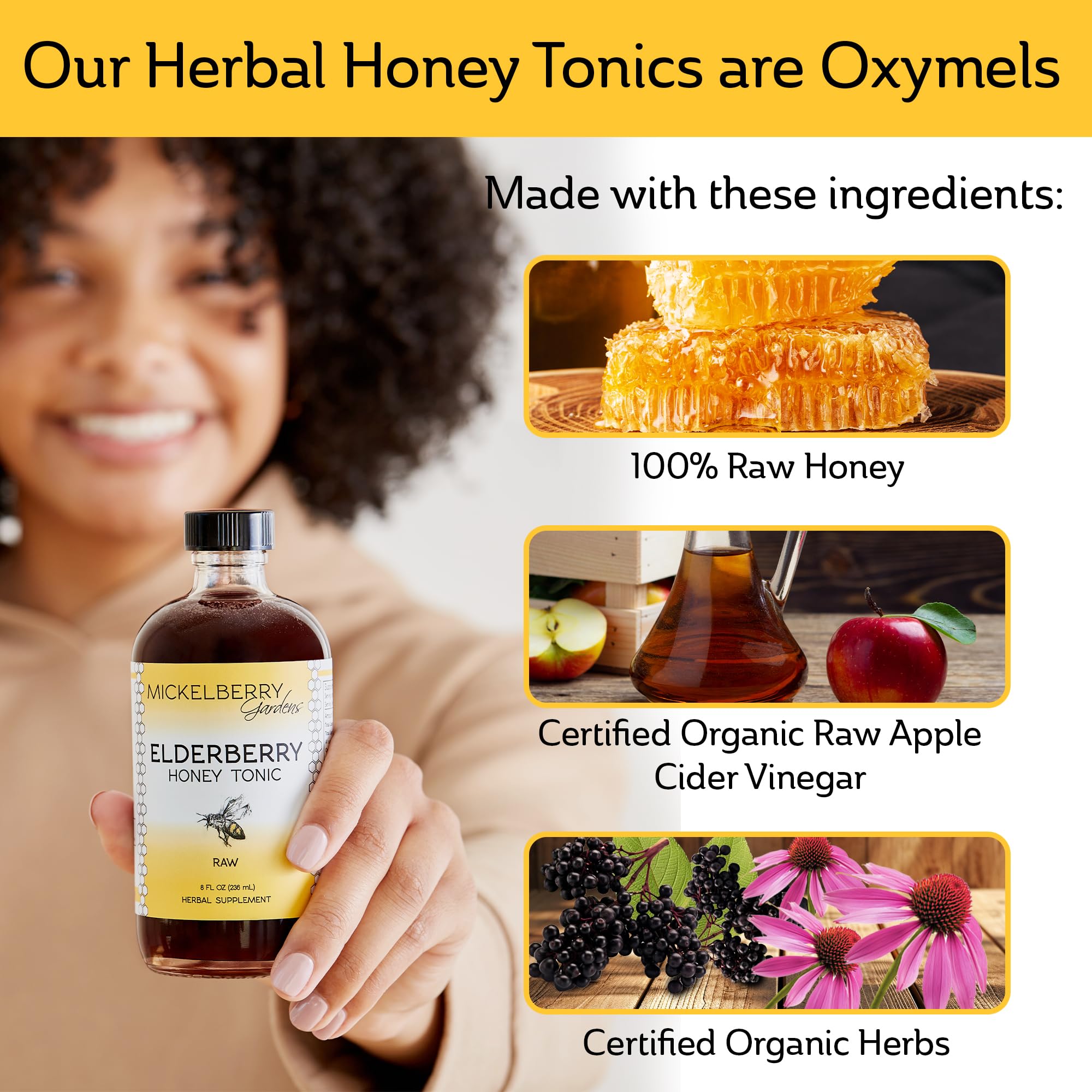Organic honey swirl in Mickelberry Gardens tonic bottle