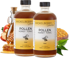Mickelberry Gardens Pollen Honey Tonic bottle front showing label and natural blend for daily use