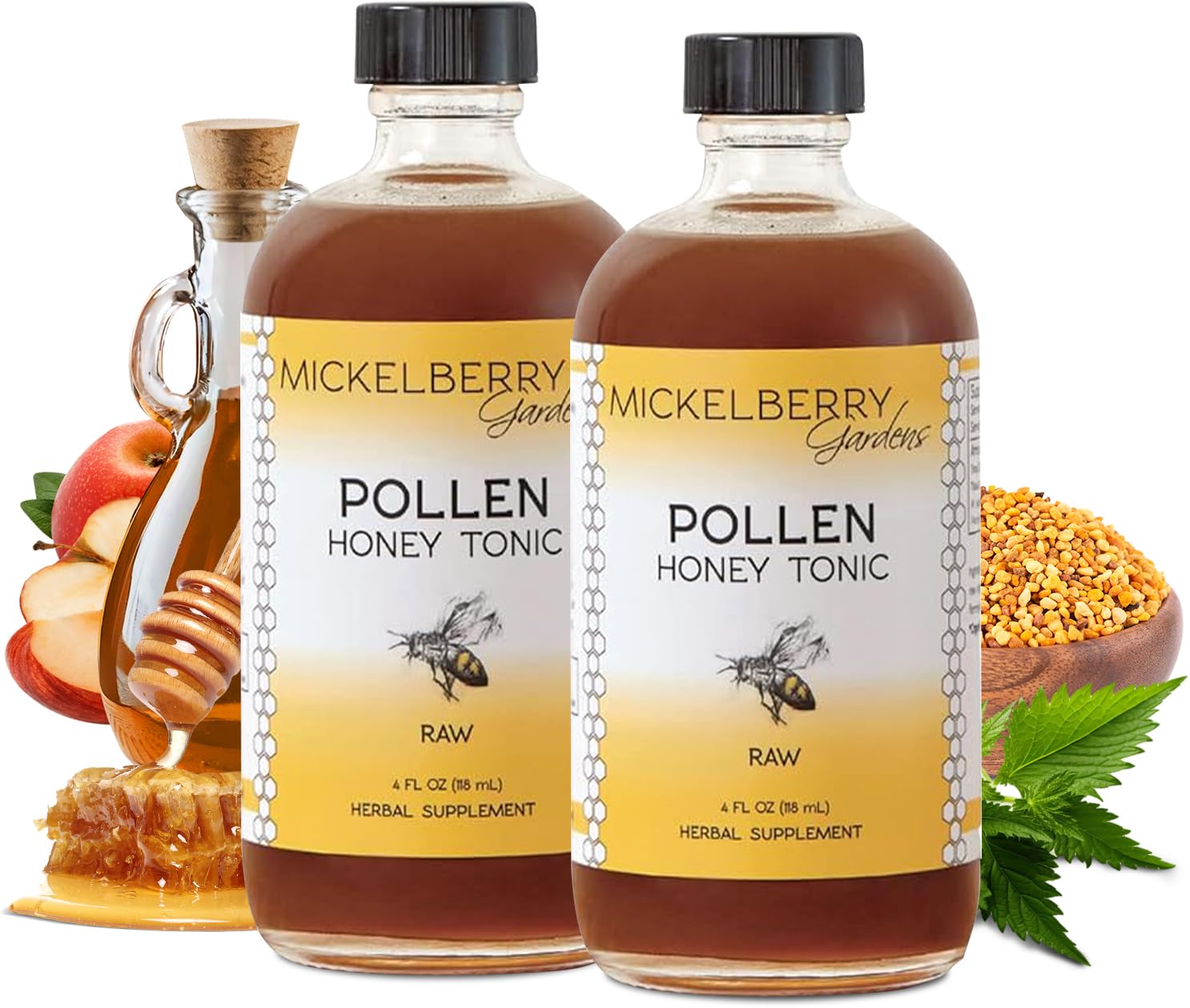 Mickelberry Gardens Pollen Honey Tonic bottle-oxymel for daily support.