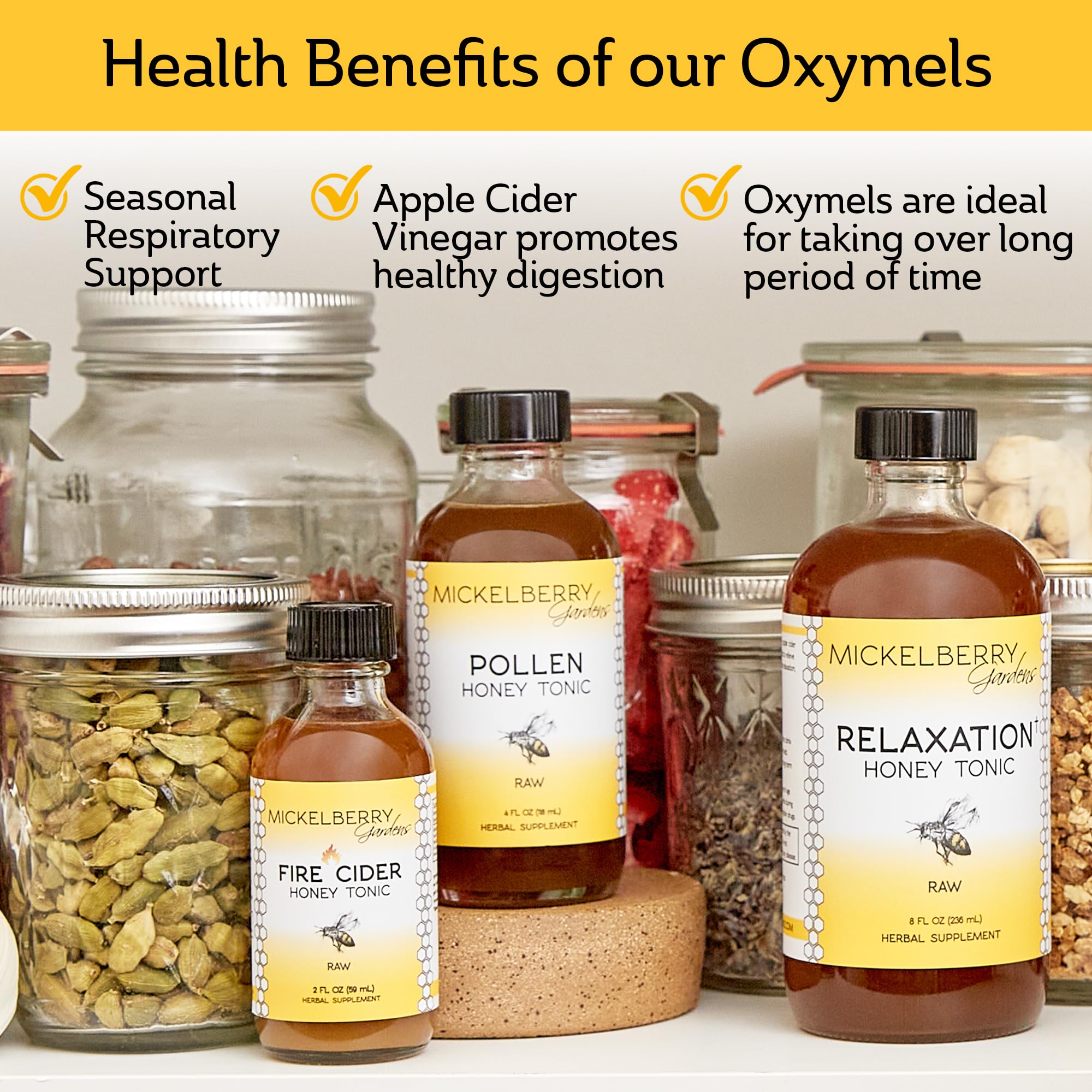 Mickelberry Gardens Pollen Honey Tonic glass pour reveals golden oxymel.