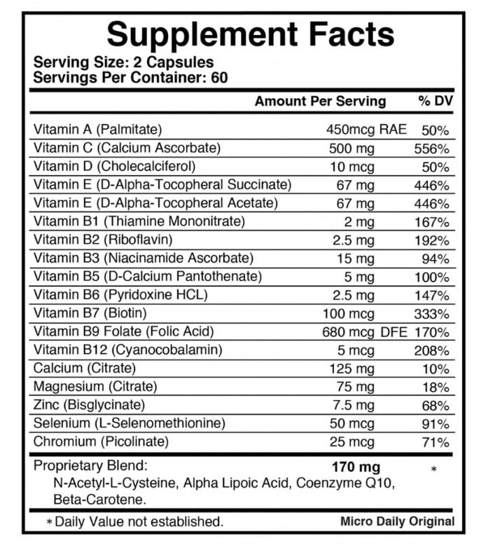 Micro Daily supplement capsules in bottle for easy daily nourishment