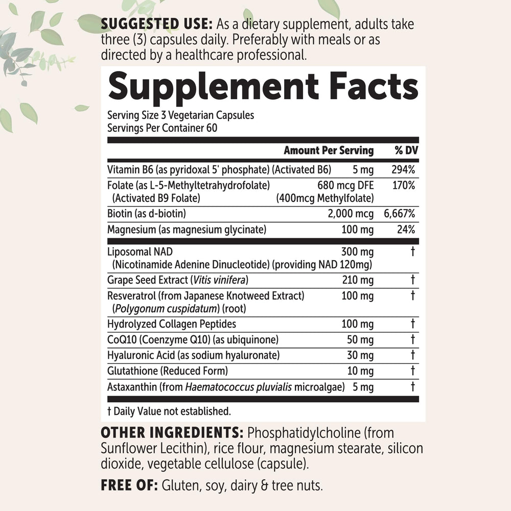 Micro Ingredients Liposomal NAD+ capsules close-up shows the liposomal delivery system for easy daily use.
