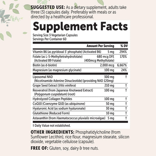Micro Ingredients Liposomal NAD+ capsules close-up shows the liposomal delivery system for easy daily use.