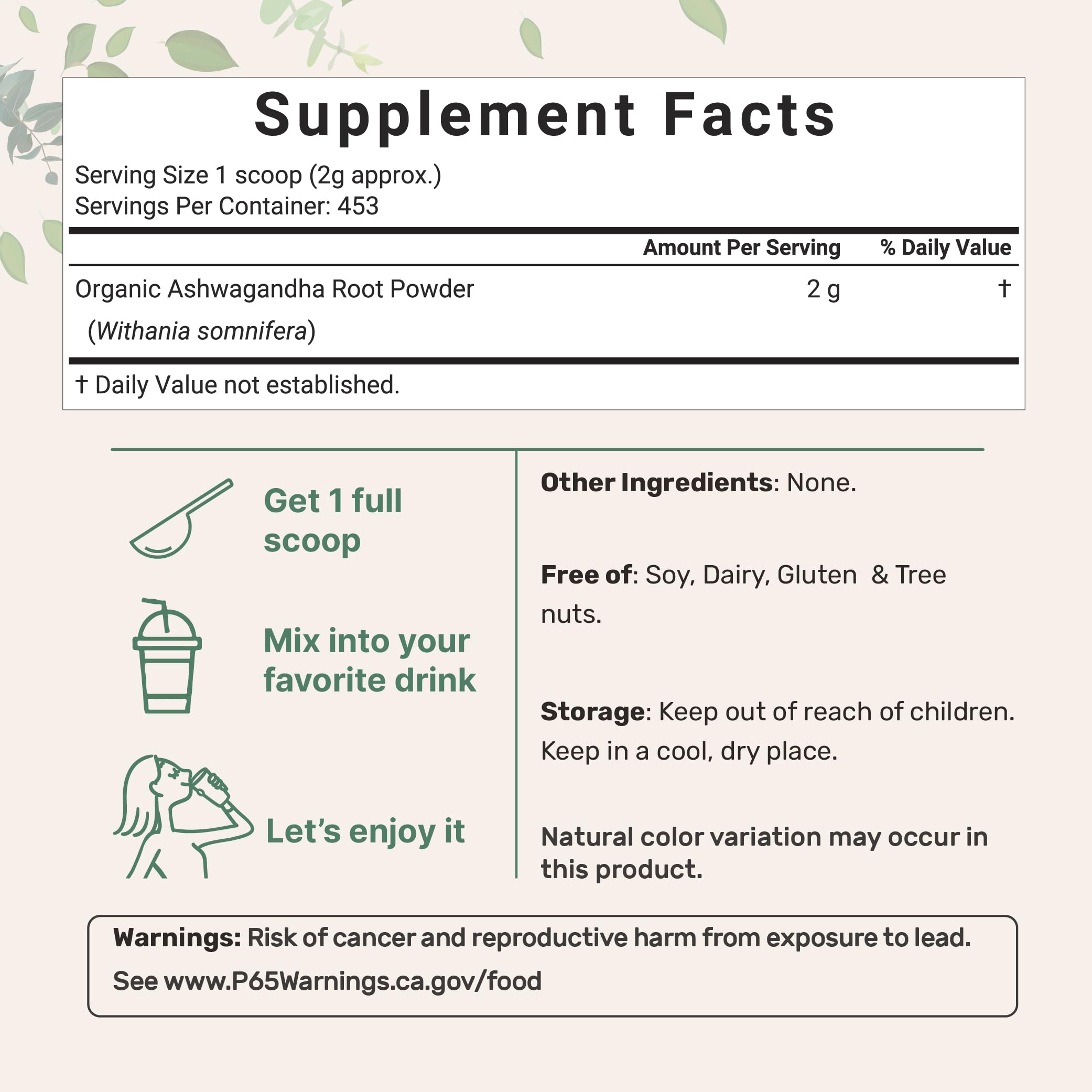 Micro Ingredients ashwagandha powder scoop showing measured serving for easy daily dosing.