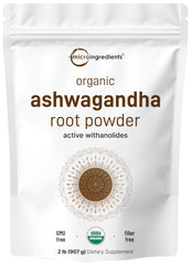Micro Ingredients organic ashwagandha root powder pouch for daily adaptogenic routine.