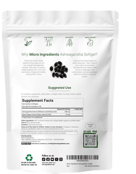 Micro Ingredients ashwagandha softgels close-up showing smooth texture and root extract