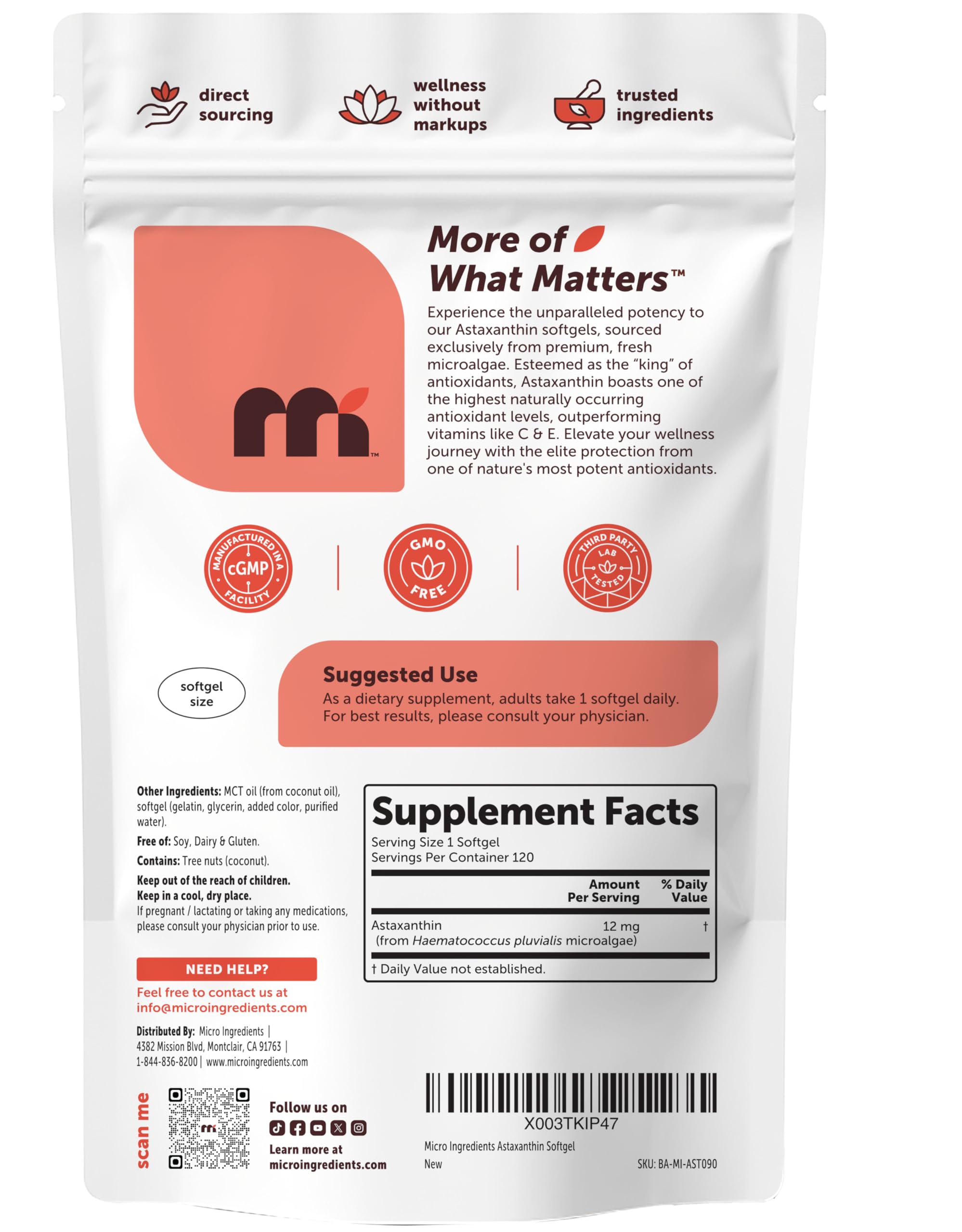 Micro Ingredients Astaxanthin daily-use setup with a glass of water