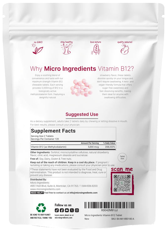 Strawberry-flavored B12 chew from Micro Ingredients enhances taste and ease.