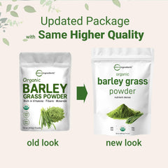 Closeup of barley grass powder texture in vibrant green, easy to blend