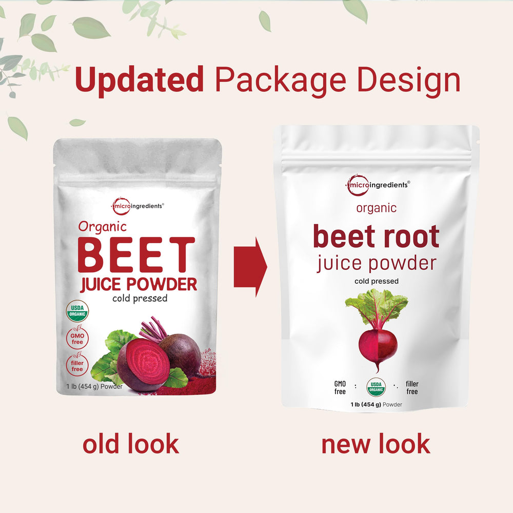 Micro Ingredients beet root juice powder jar label highlighting high-concentration vegan supplement.