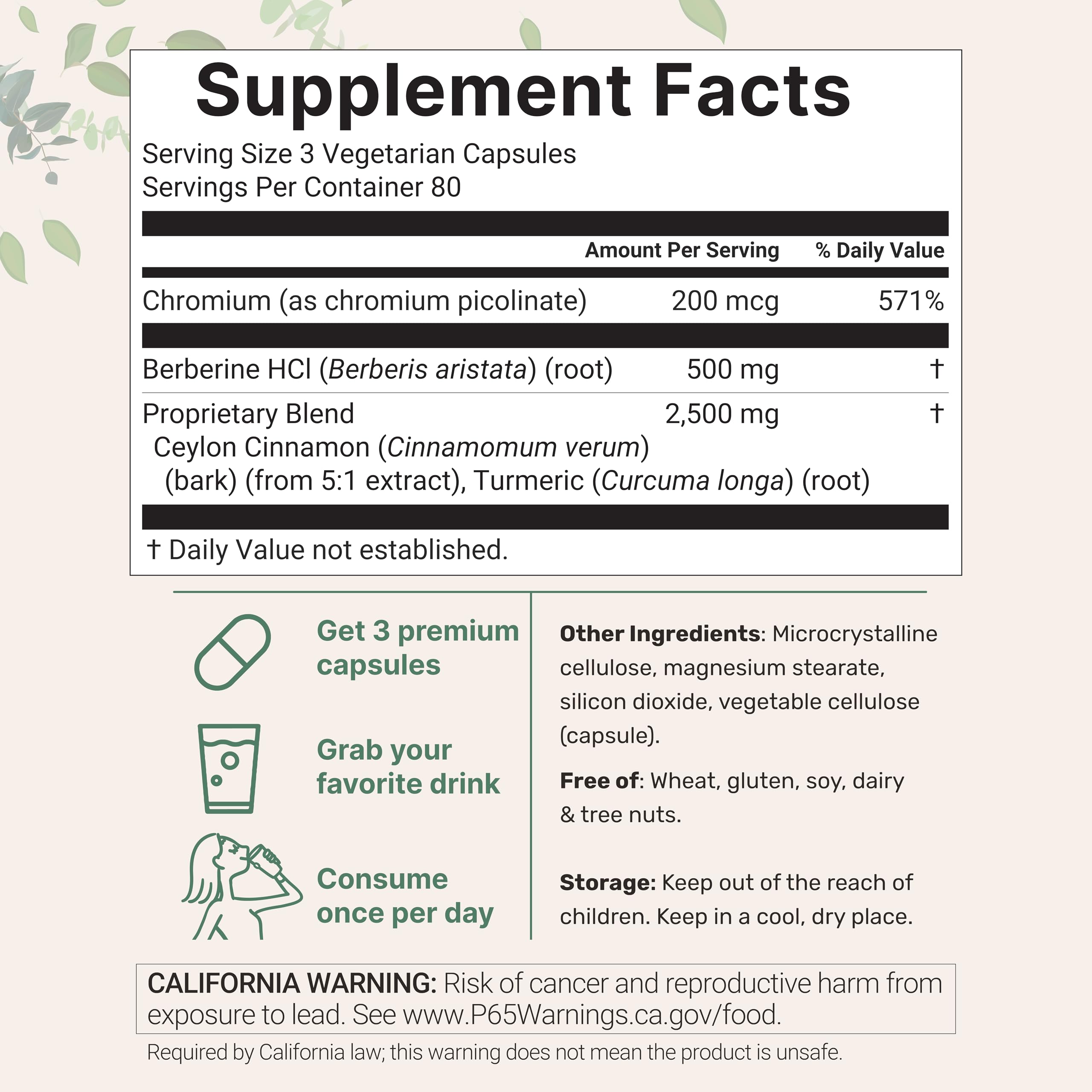 Micro Ingredients bottle label highlights berberine HCl with cinnamon and turmeric.