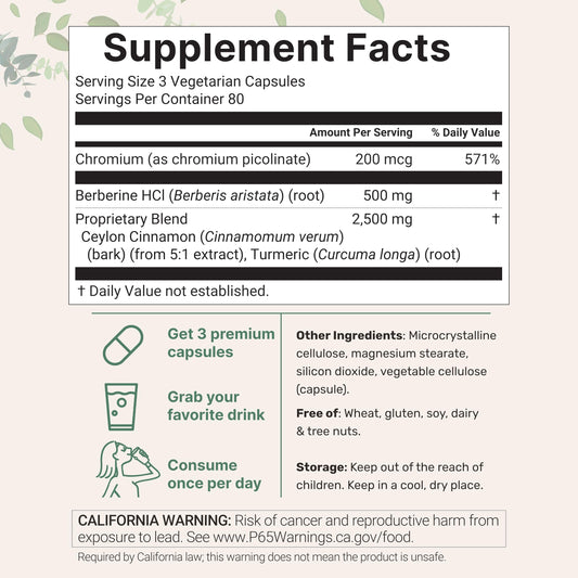 Micro Ingredients bottle label highlights berberine HCl with cinnamon and turmeric.