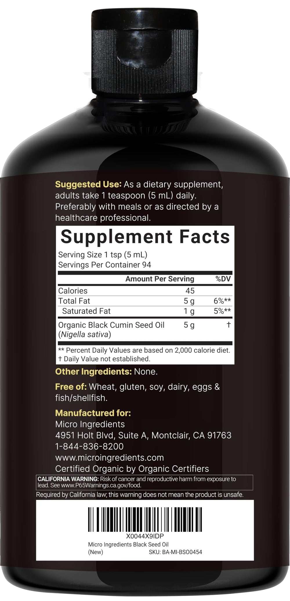 Micro Ingredients black seed oil pour demonstrating easy culinary drizzle.
