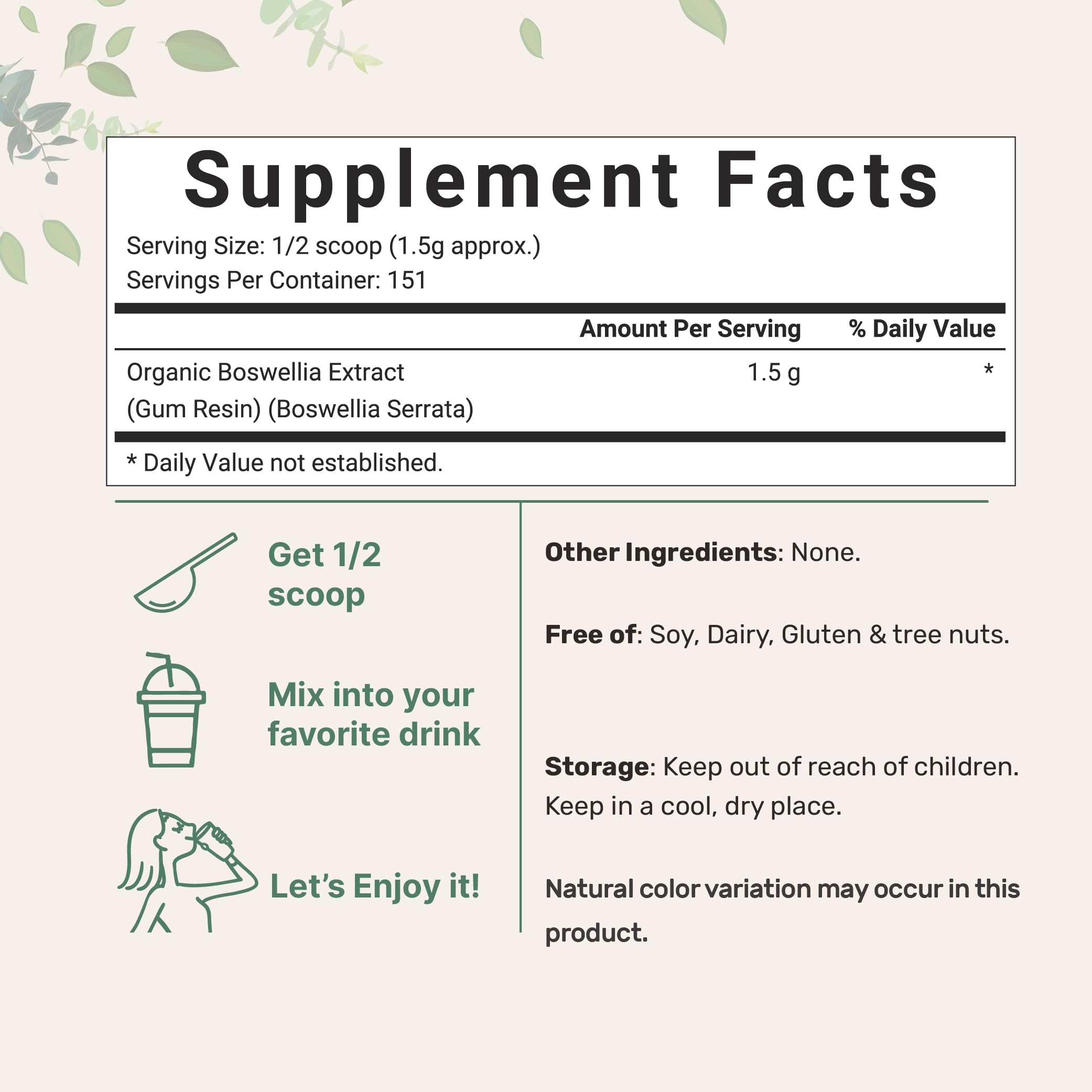 Micro Ingredients Boswellia powder with scoop shown for precise daily measurements