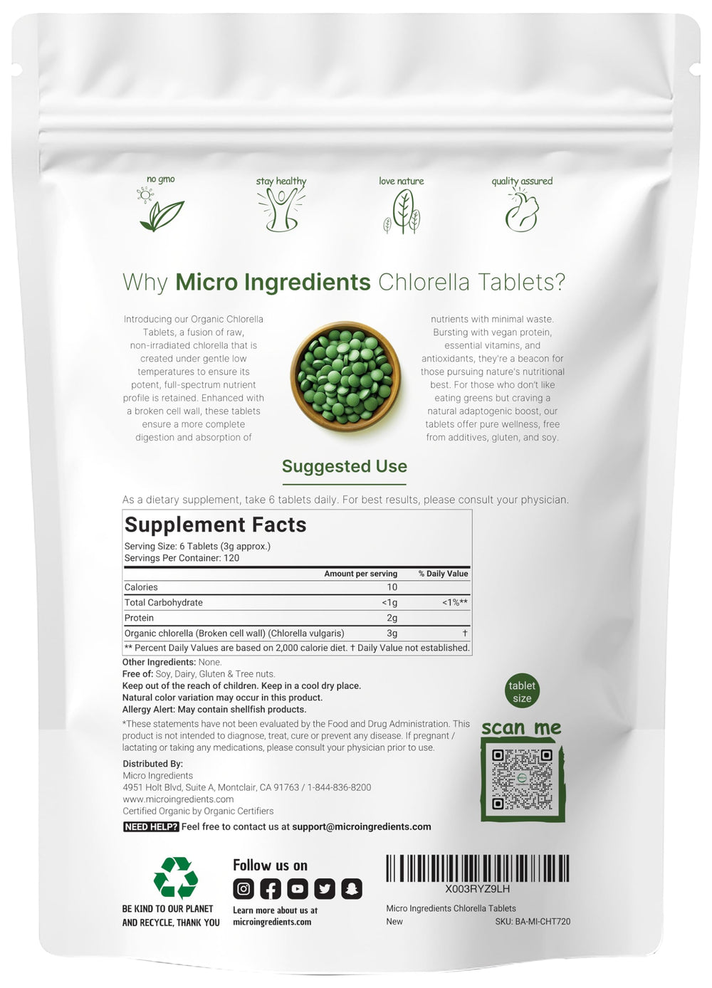 Broken cell wall chlorella tablets close-up highlighting dense nutrients