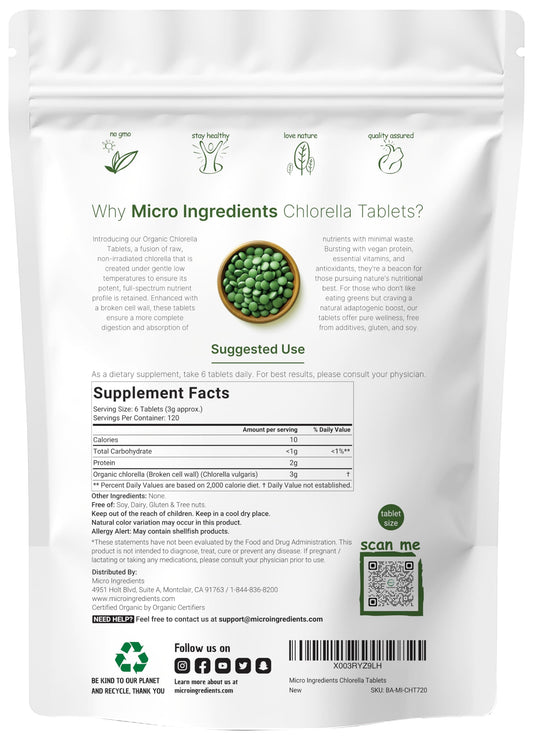 Broken cell wall chlorella tablets close-up highlighting dense nutrients