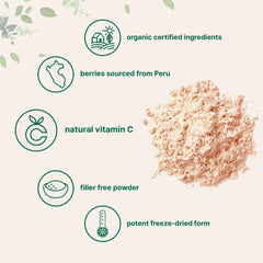 Micro Ingredients Camu Camu powder label highlighting organic and non-GMO features.