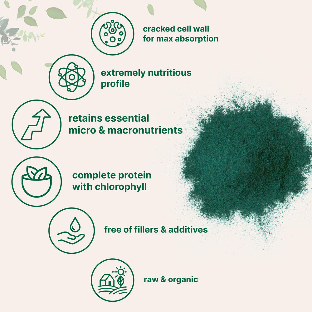 20 oz pouch of Micro Ingredients chlorella powder shown for many servings.